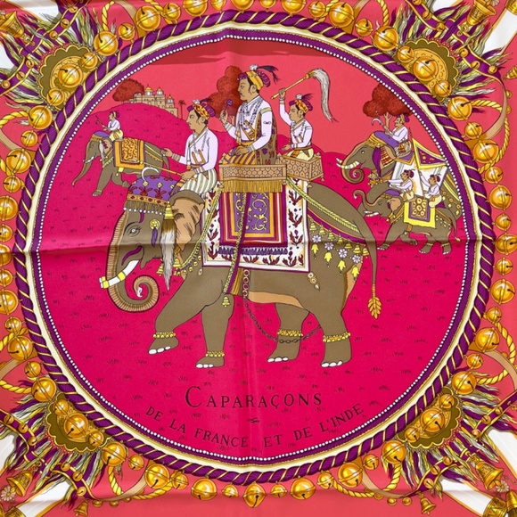 NWT Auth Hermès Carré 90 "Caparacons" in Fuchsia and Rose - Picture 3 of 10